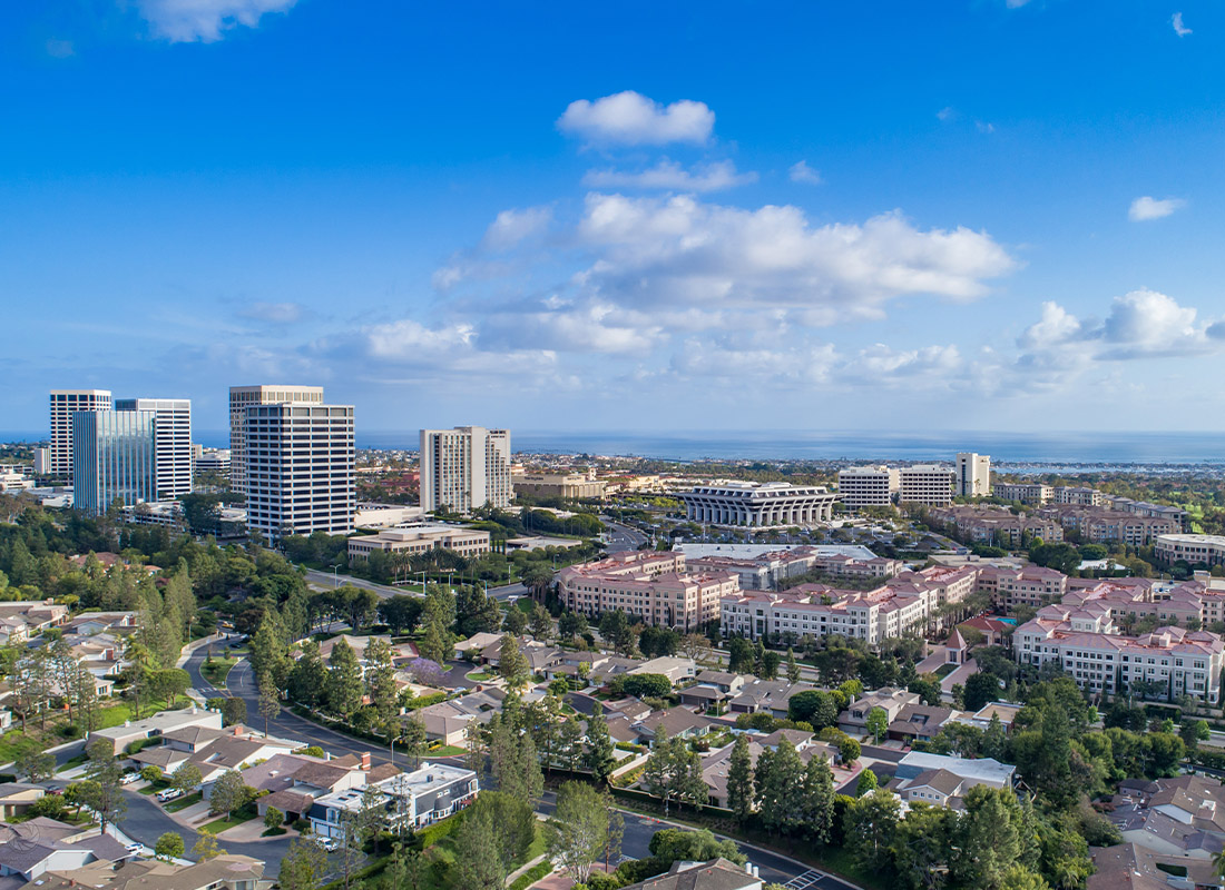 Orange, CA - Aerial View of Fashion Island Mall in Newport Beach in Orange County, California on a Sunny Day